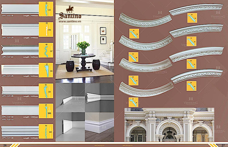 Mẫu phào PU trơn, mẫu phào Pu hoa văn, mẫu phào Tân cổ điển, mẫu phào PU đẹp, mẫu phào PU thường dùng