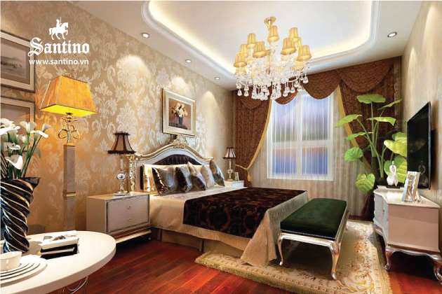 Biệt thự đẹp Không gian phòng ngủ bố trí công năng, giường tân cổ điển