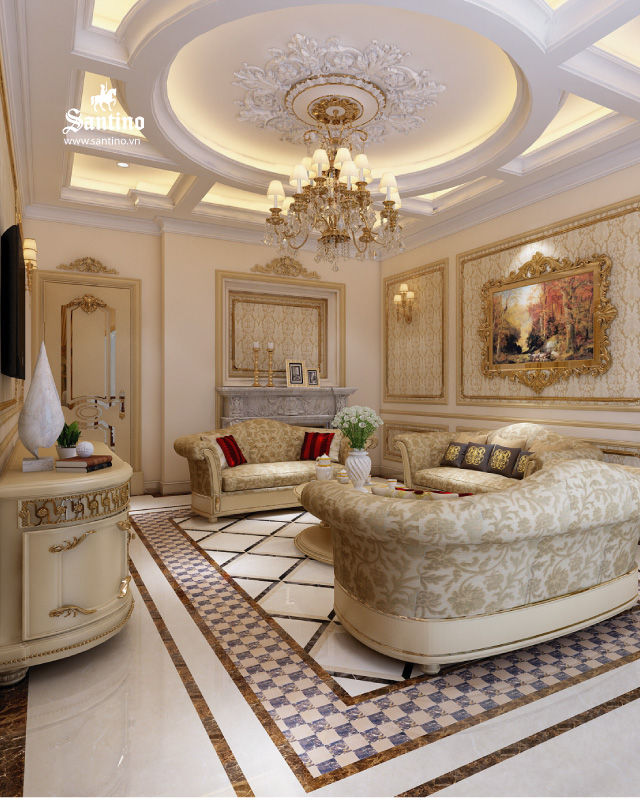 Mẫu nội thất phòng khách Tân cổ điển