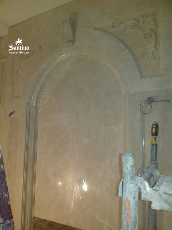 Từ thiết kế đến thi công Phòng tắm master Tân cổ điển. Santino thi công ốp át đá, thi công phào chỉ, thi công dát vàng, thi công hoàn thiện tổng 