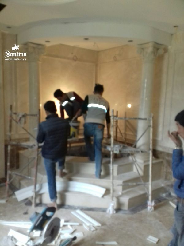 Từ thiết kế đến thi công Phòng tắm master Tân cổ điển. Santino thi công ốp át đá, thi công phào chỉ, thi công dát vàng