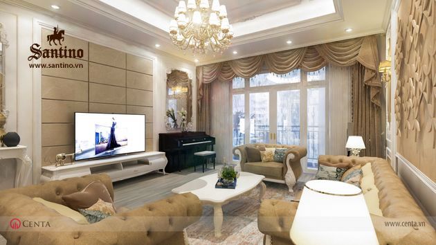 Thiết kế Nội thất phòng Khách Biệt thự Tân cổ điển