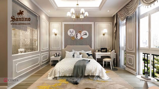 Không gian thiết kế nội thất Phòng ngủ Biệt thự Tân cổ điển ...