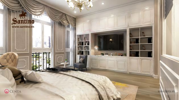 Không gian thiết kế nội thất Phòng ngủ Biệt thự Tân cổ điển ...