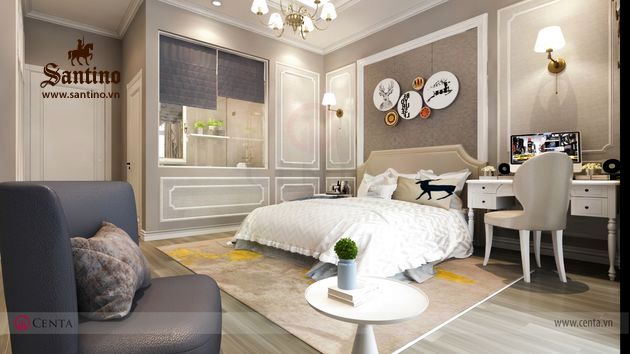 Không gian thiết kế nội thất Phòng ngủ Biệt thự Tân cổ điển ...