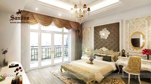 Thiết kế Nội thất phòng ngủ Biệt thự Tân cổ điển