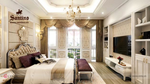 Không gian thiết kế nội thất Phòng ngủ Biệt thự Tân cổ điển ...