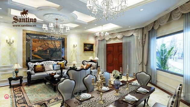 thiet ke noi that phong khach Tân cổ điển