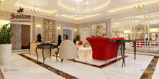 Thiết kế Bàn trà tân cổ điển, tủ trang trí, sofa Tân cổ điển