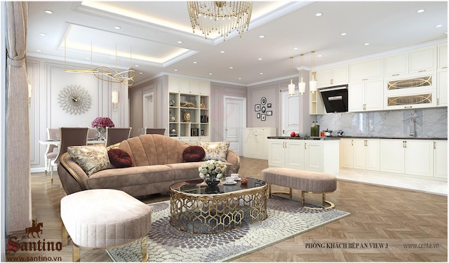 Thiết kế phòng khách Tân cổ điển căn hộ chung cư